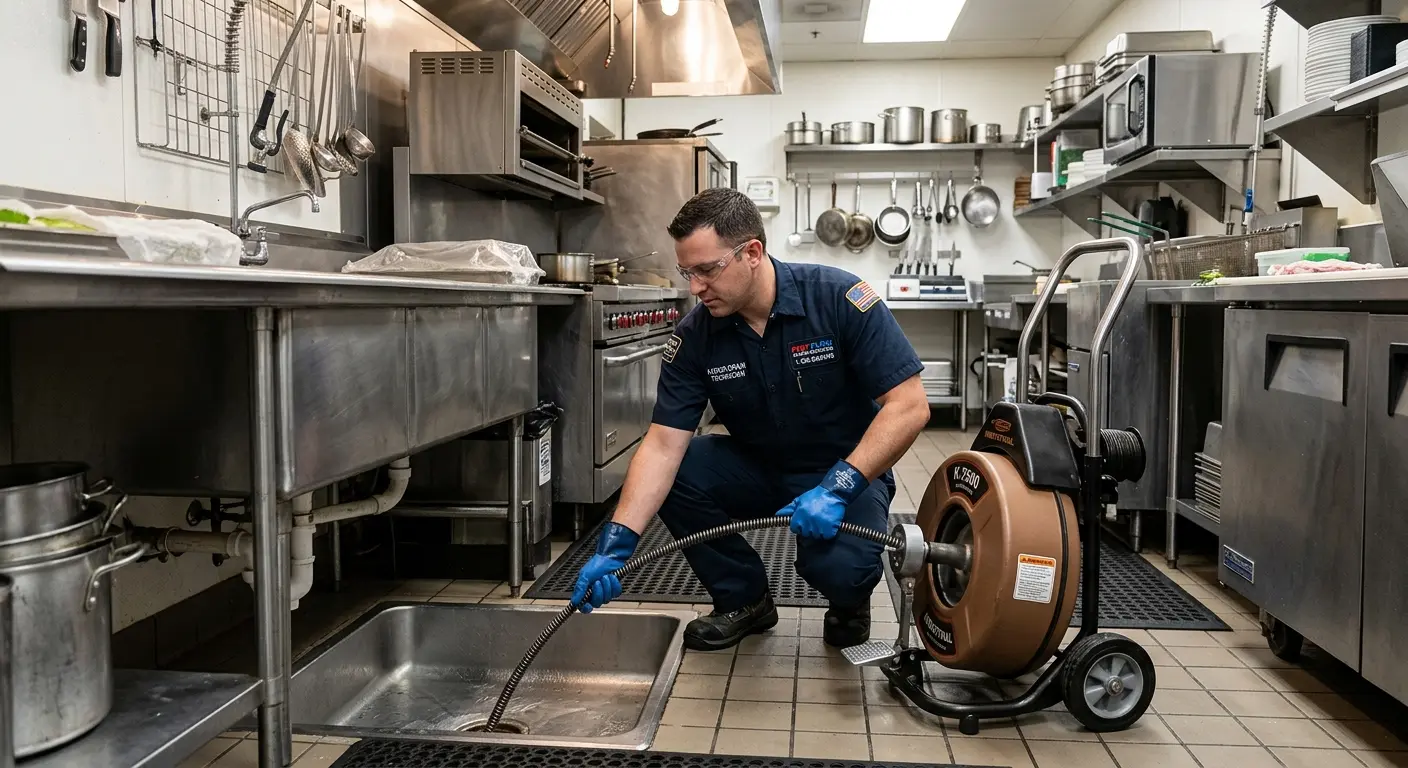 Commercial drain cleaning service in a restaurant kitchen in St. Joseph